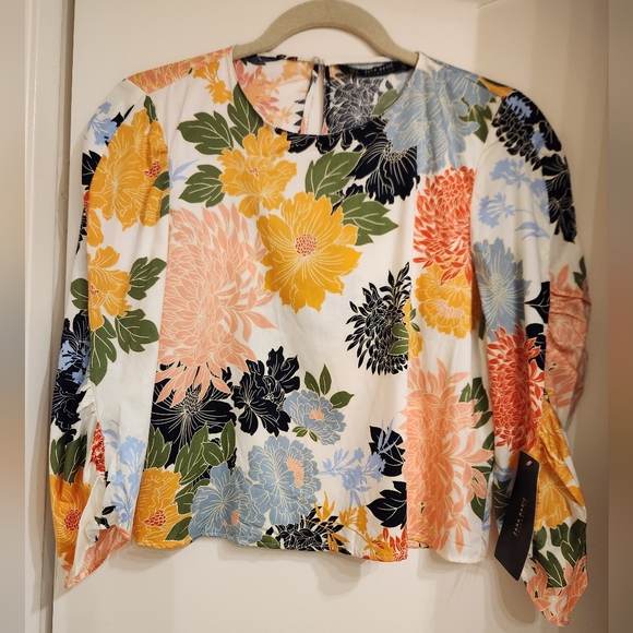 Zara Floral Print Top Blouse Cropped 2265 S small NWT - Picture 8 of 10